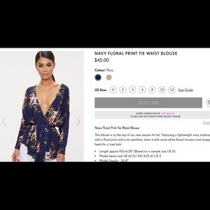 Navy floral print tie waist blouse